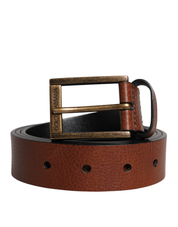 Brown Calf Leather Classic Metal Buckle Belt Dolce & Gabbana