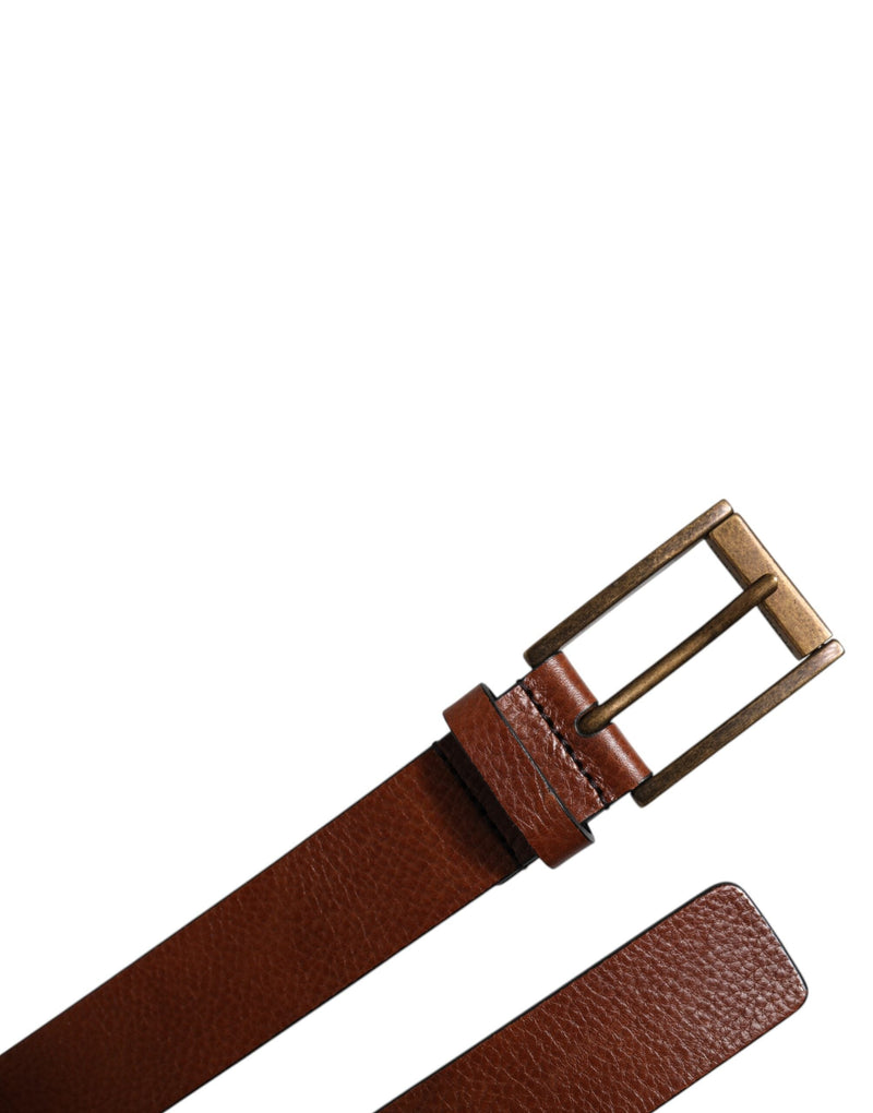 Brown Calf Leather Classic Metal Buckle Belt Dolce & Gabbana