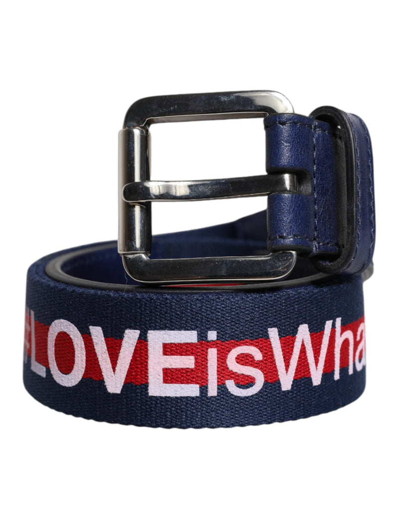 Blue Cotton Leather Printed Metal Buckle Belt Dolce & Gabbana