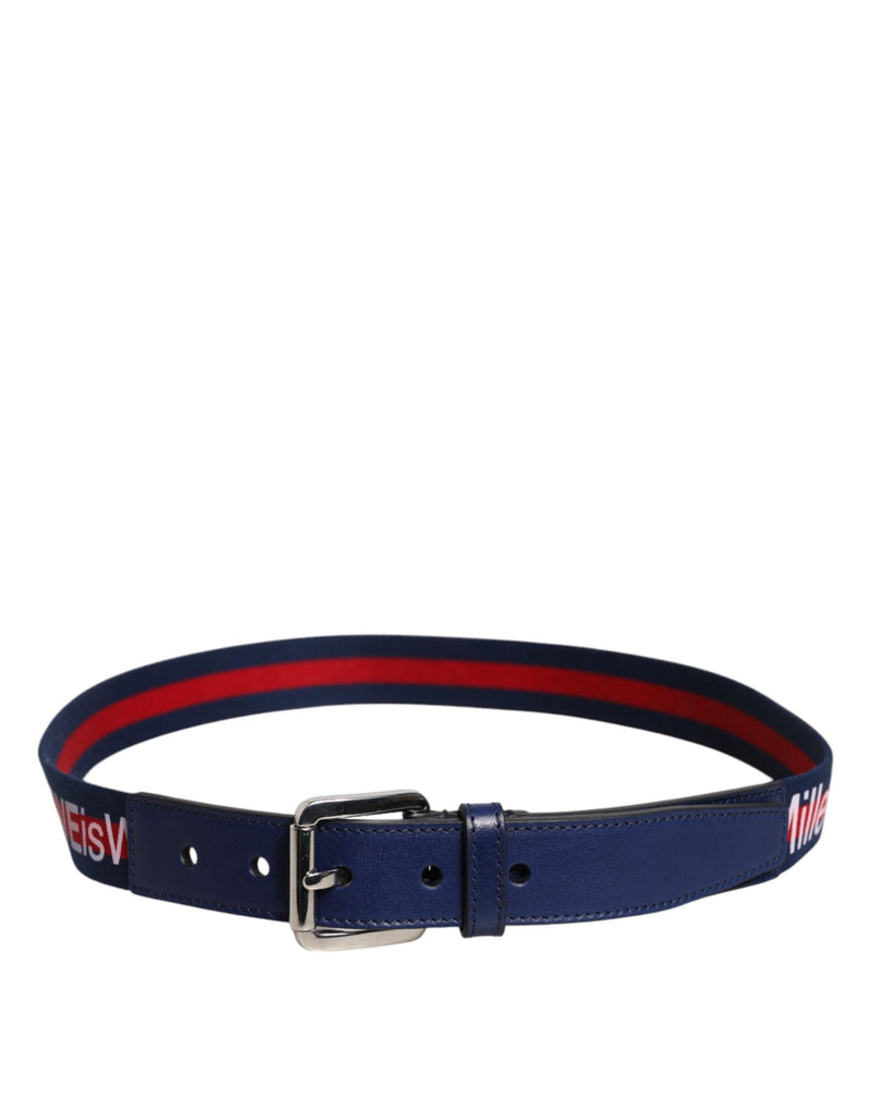 Blue Cotton Leather Printed Metal Buckle Belt Dolce & Gabbana