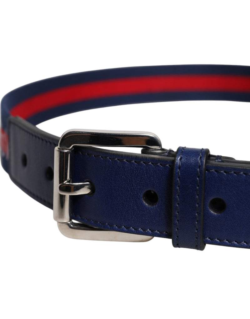 Blue Cotton Leather Printed Metal Buckle Belt Dolce & Gabbana
