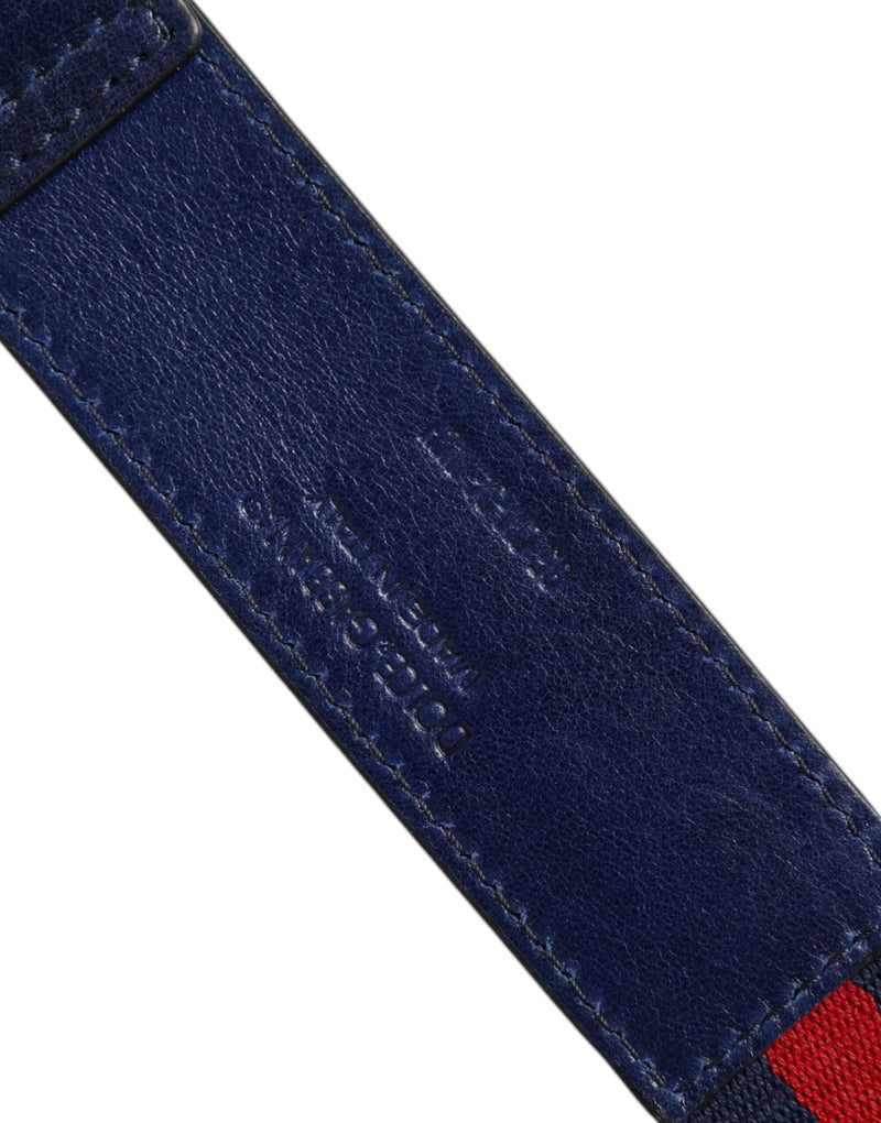 Blue Cotton Leather Printed Metal Buckle Belt Dolce & Gabbana