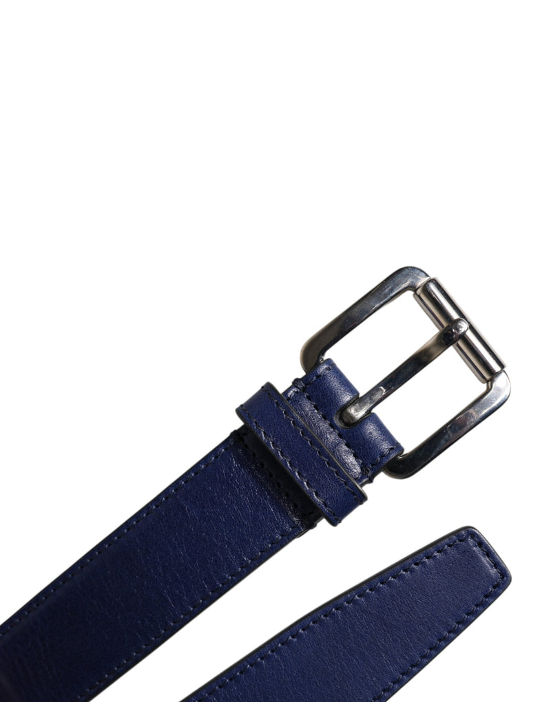 Blue Cotton Leather Printed Metal Buckle Belt Dolce & Gabbana