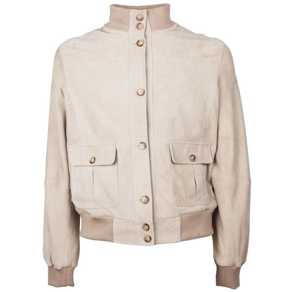 Beige Calfskin Men Jacket Emilio Romanelli