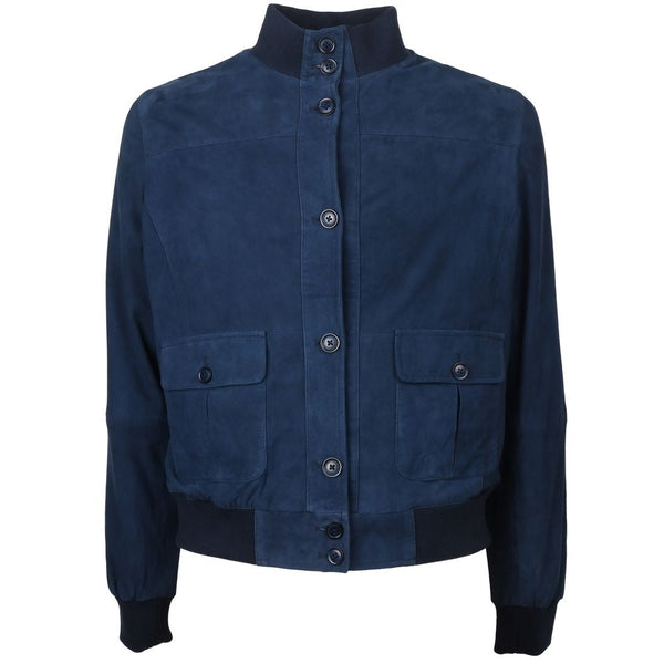 Blue Calfskin Men Bomber Jacket Emilio Romanelli