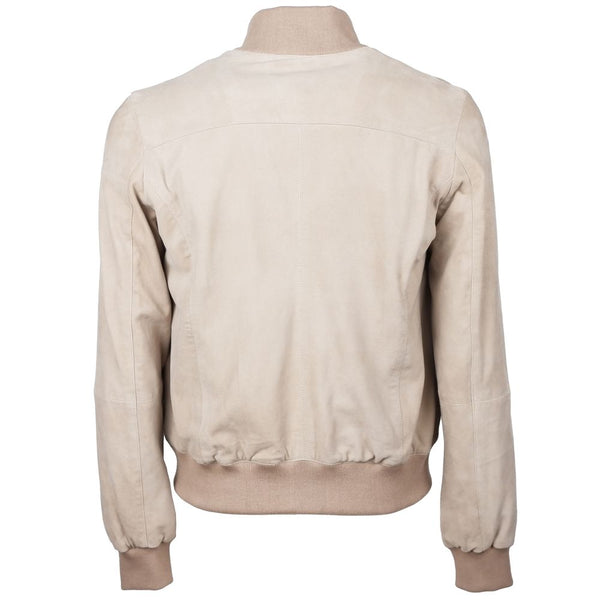 Beige Calfskin Men Jacket Emilio Romanelli