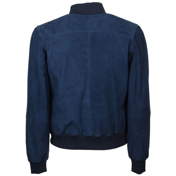 Blue Calfskin Men Bomber Jacket Emilio Romanelli