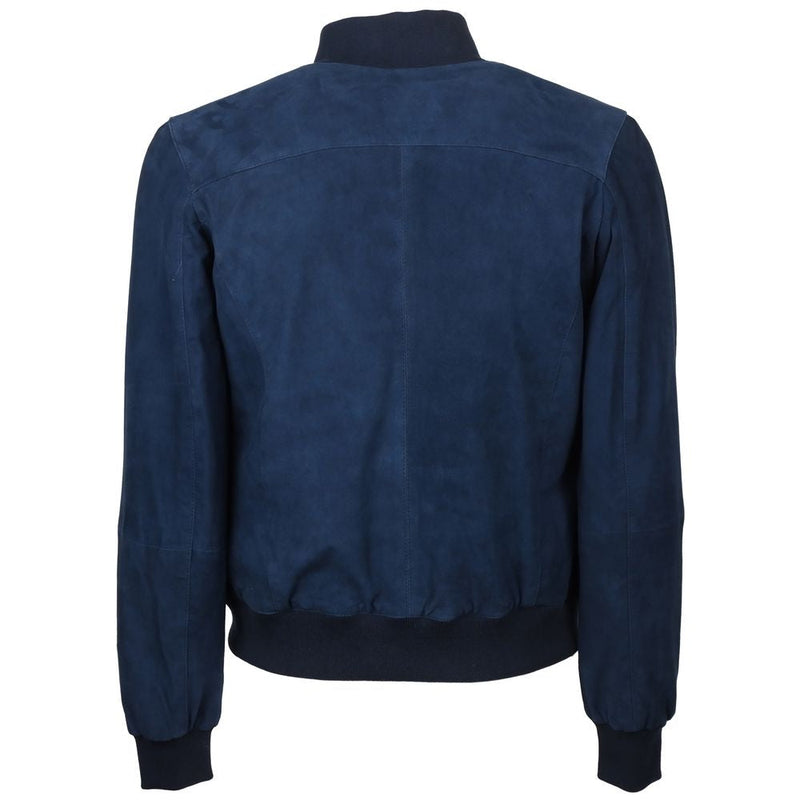 Blue Calfskin Men Bomber Jacket Emilio Romanelli