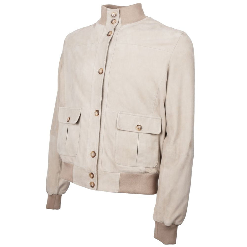Beige Calfskin Men Jacket Emilio Romanelli