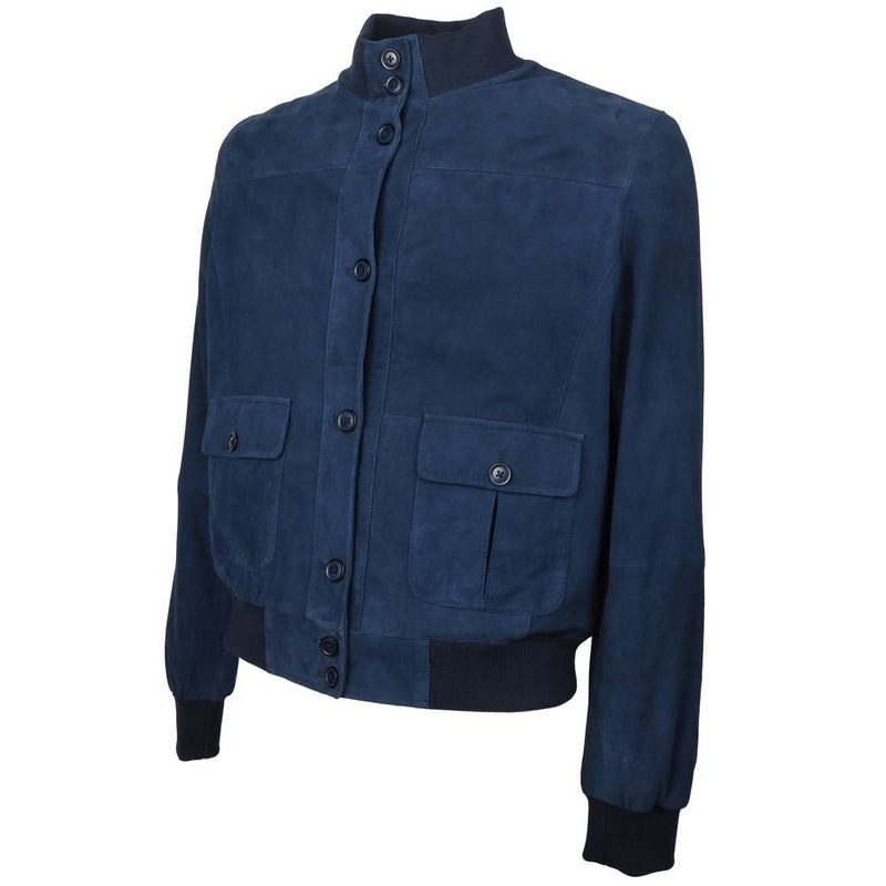 Blue Calfskin Men Bomber Jacket Emilio Romanelli