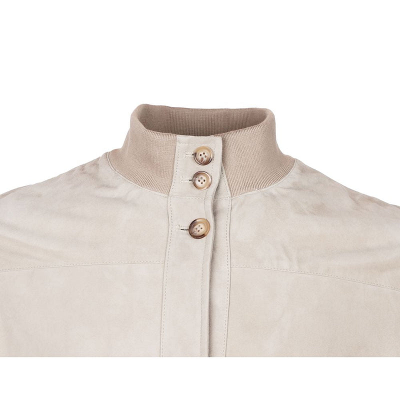 Beige Calfskin Men Jacket Emilio Romanelli