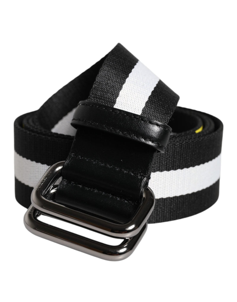 Black Yellow Logo Striped Metal Buckle Belt Dolce & Gabbana