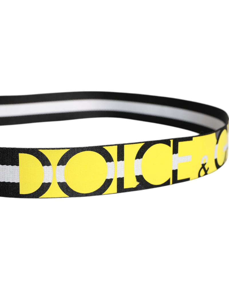Black Yellow Logo Striped Metal Buckle Belt Dolce & Gabbana