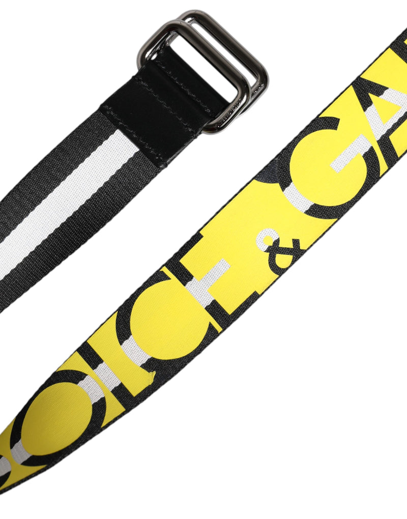 Black Yellow Logo Striped Metal Buckle Belt Dolce & Gabbana