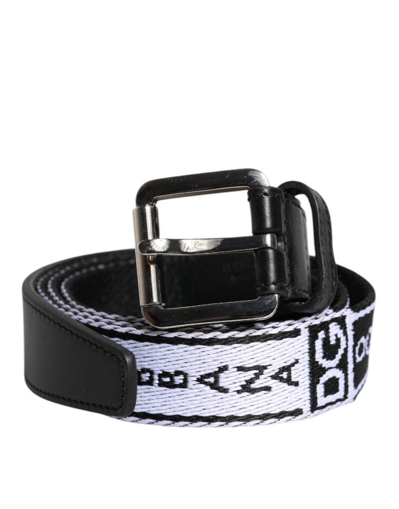 Black White Printed Metal Logo Buckle Belt Dolce & Gabbana