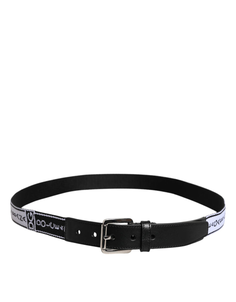 Black White Printed Metal Logo Buckle Belt Dolce & Gabbana