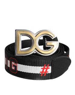 Black White Printed Metal Logo Buckle Belt Dolce & Gabbana