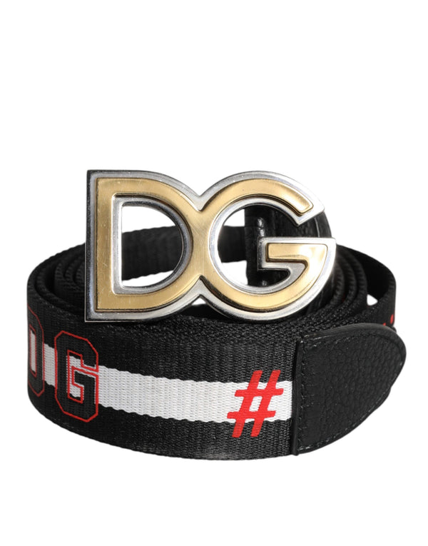 Black White Printed Metal Logo Buckle Belt Dolce & Gabbana