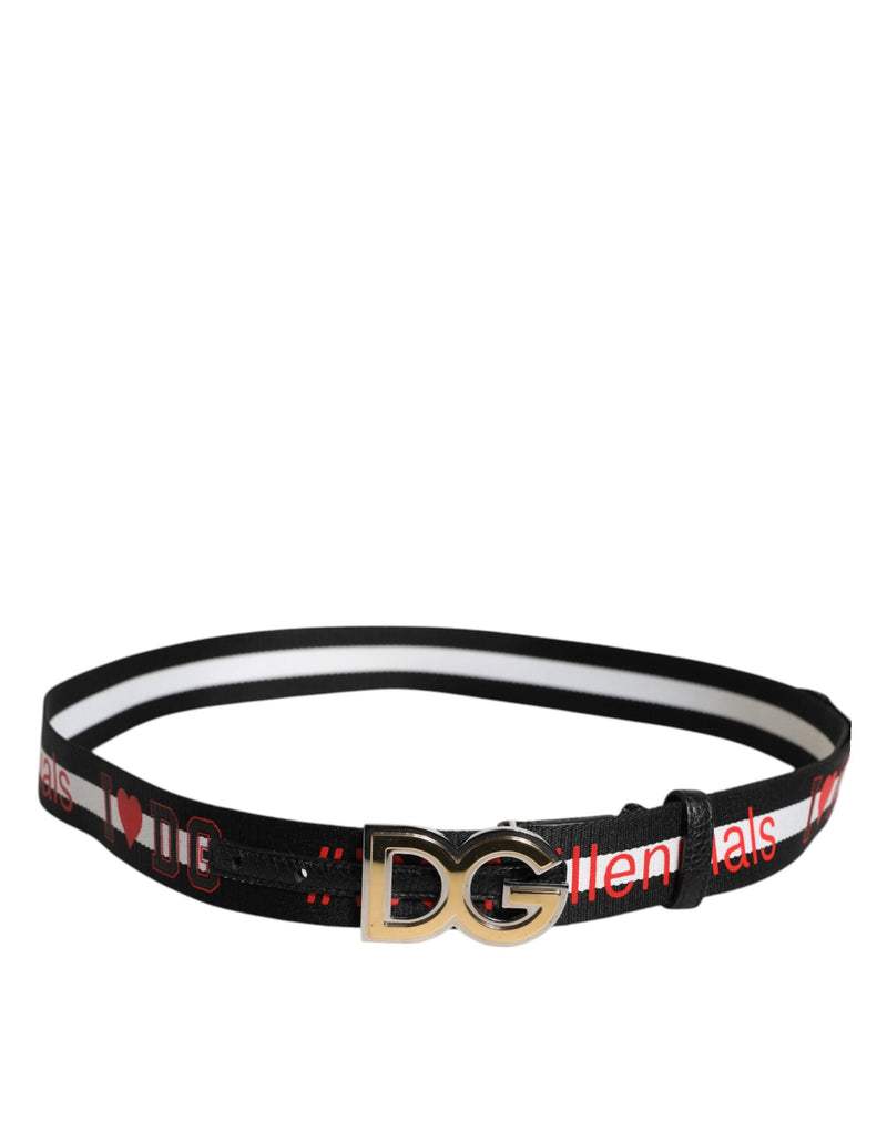 Black White Printed Metal Logo Buckle Belt Dolce & Gabbana