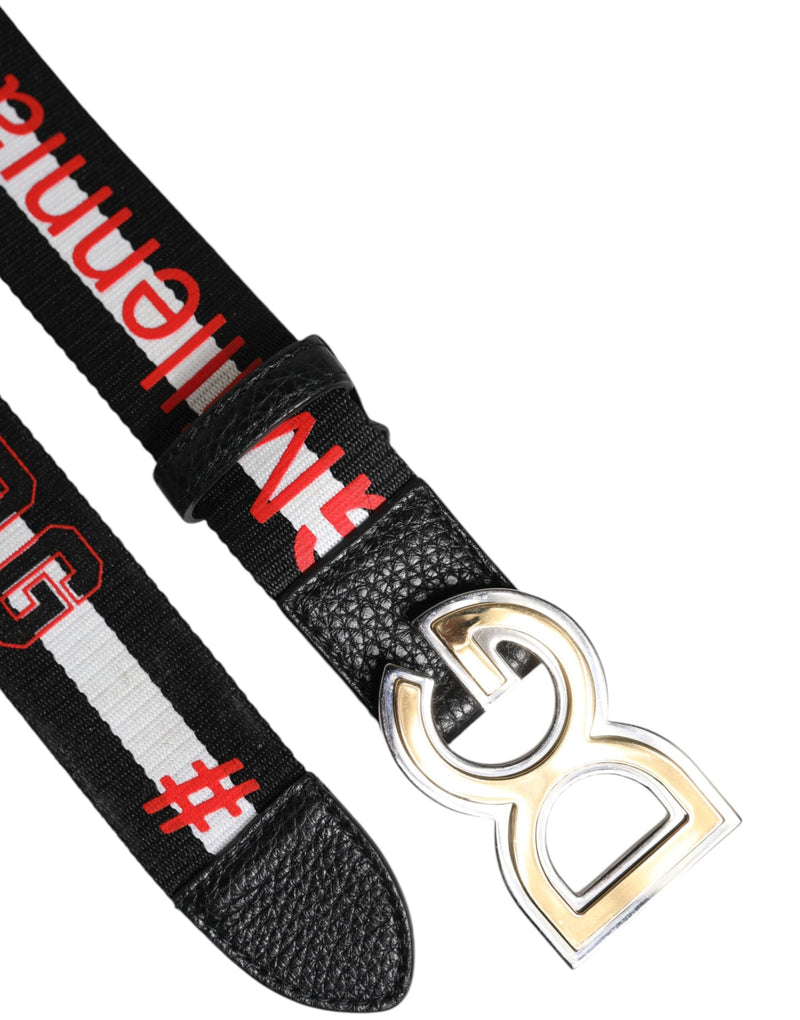 Black White Printed Metal Logo Buckle Belt Dolce & Gabbana
