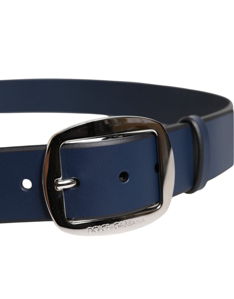 Blue Calf Leather Classic Metal Buckle Belt Dolce & Gabbana