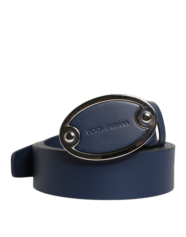 Blue Leather Classic Metal Logo Buckle Belt Dolce & Gabbana