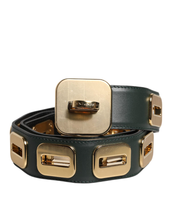 Green Leather Gold Tone Rotating Buckle Belt Dolce & Gabbana