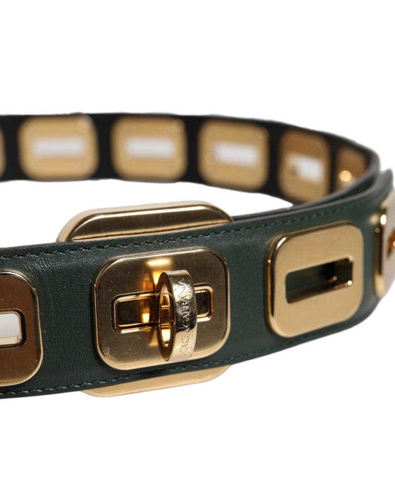 Green Leather Gold Tone Rotating Buckle Belt Dolce & Gabbana