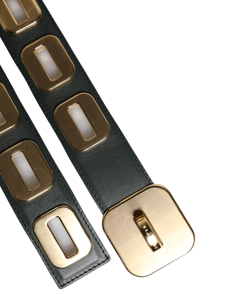 Green Leather Gold Tone Rotating Buckle Belt Dolce & Gabbana