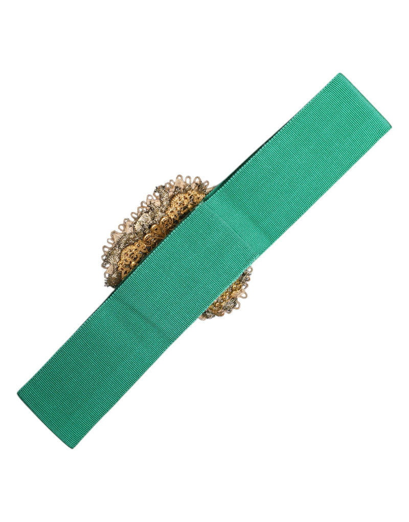 Green Stretch Wide Waist Heart Embellished Belt Dolce & Gabbana