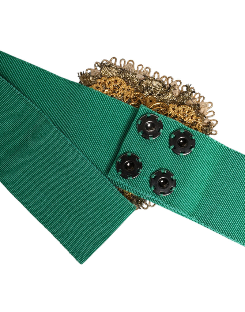 Green Stretch Wide Waist Heart Embellished Belt Dolce & Gabbana