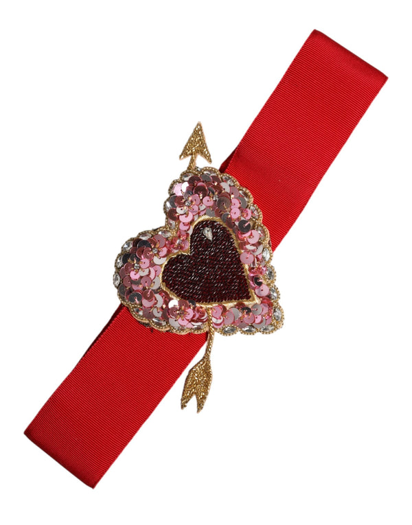 Red Stretch Wide Waist Heart Embellished Belt Dolce & Gabbana