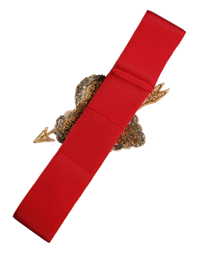 Red Stretch Wide Waist Heart Embellished Belt Dolce & Gabbana