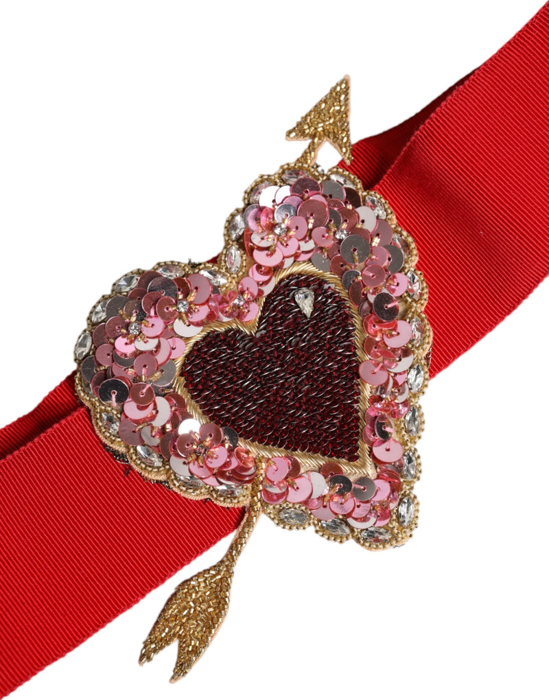 Red Stretch Wide Waist Heart Embellished Belt Dolce & Gabbana