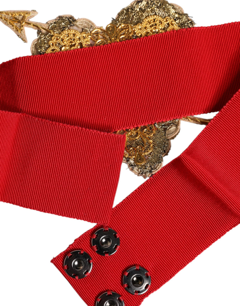 Red Stretch Wide Waist Heart Embellished Belt Dolce & Gabbana