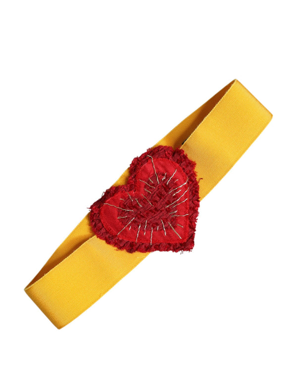 Yellow Stretch Wide Waist Heart Embellished Belt Dolce & Gabbana