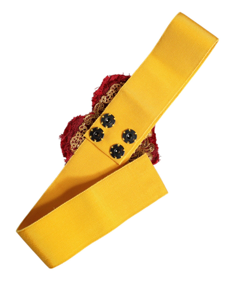 Yellow Stretch Wide Waist Heart Embellished Belt Dolce & Gabbana
