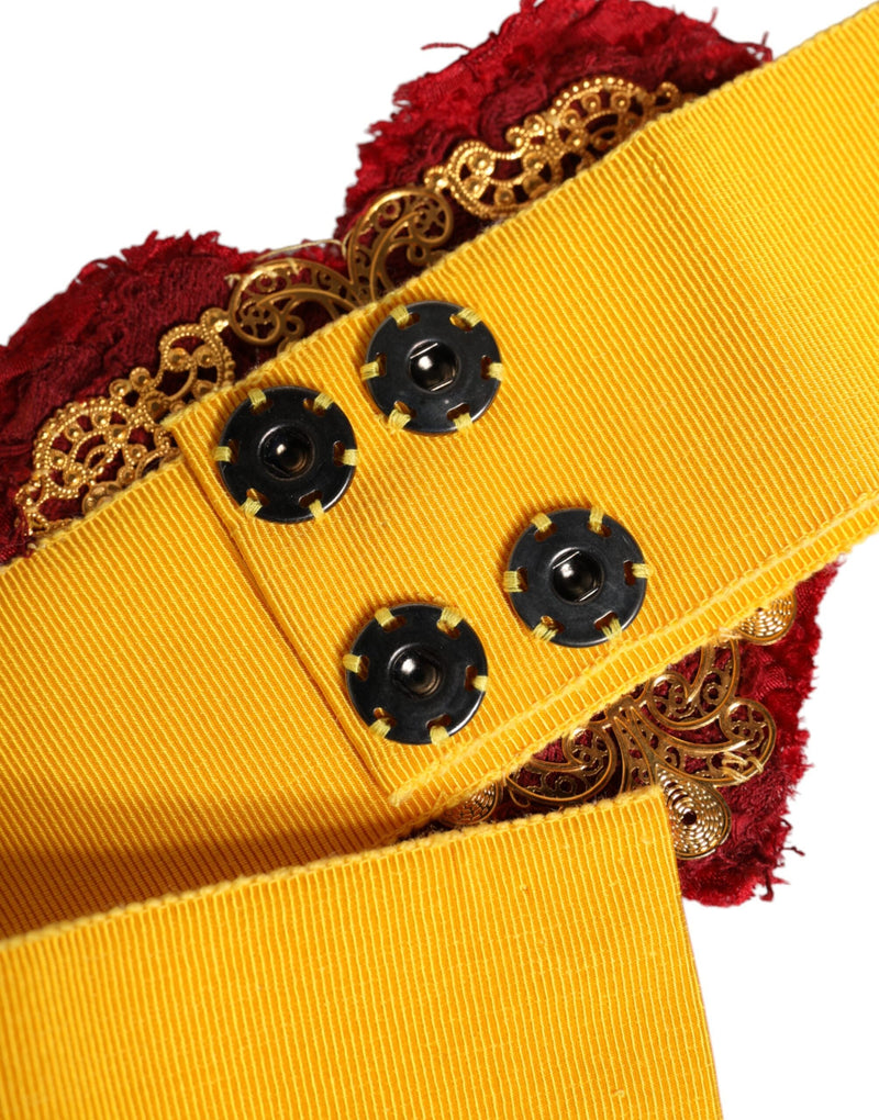 Yellow Stretch Wide Waist Heart Embellished Belt Dolce & Gabbana