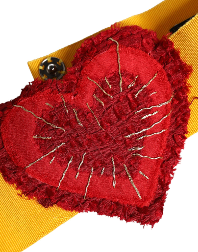 Yellow Stretch Wide Waist Heart Embellished Belt Dolce & Gabbana
