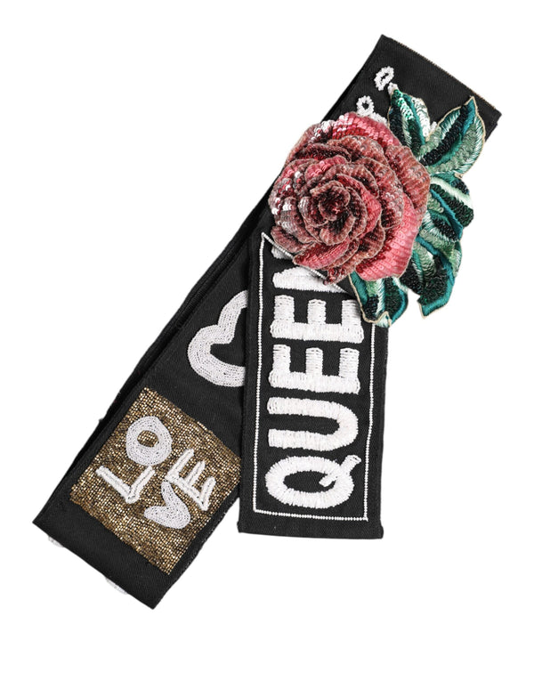 Black Stretch Multicolor Embellished Waist Belt Dolce & Gabbana