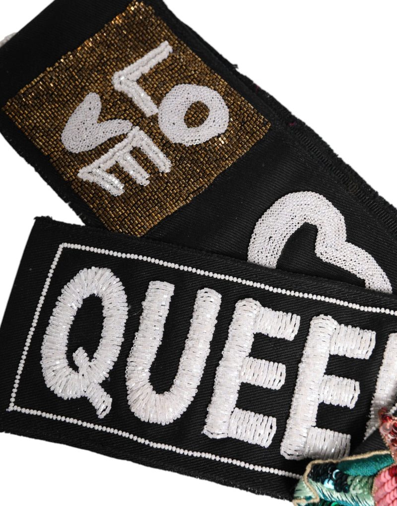 Black Stretch Multicolor Embellished Waist Belt Dolce & Gabbana