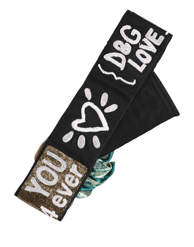 Black Stretch Multicolor Embellished Waist Belt Dolce & Gabbana