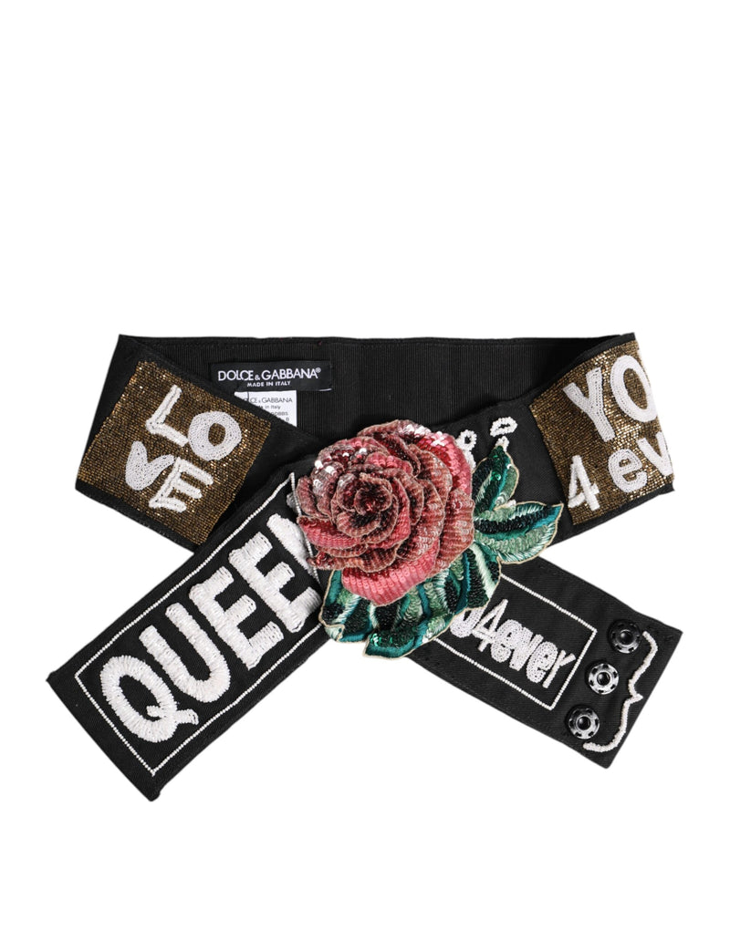 Black Stretch Multicolor Embellished Waist Belt Dolce & Gabbana