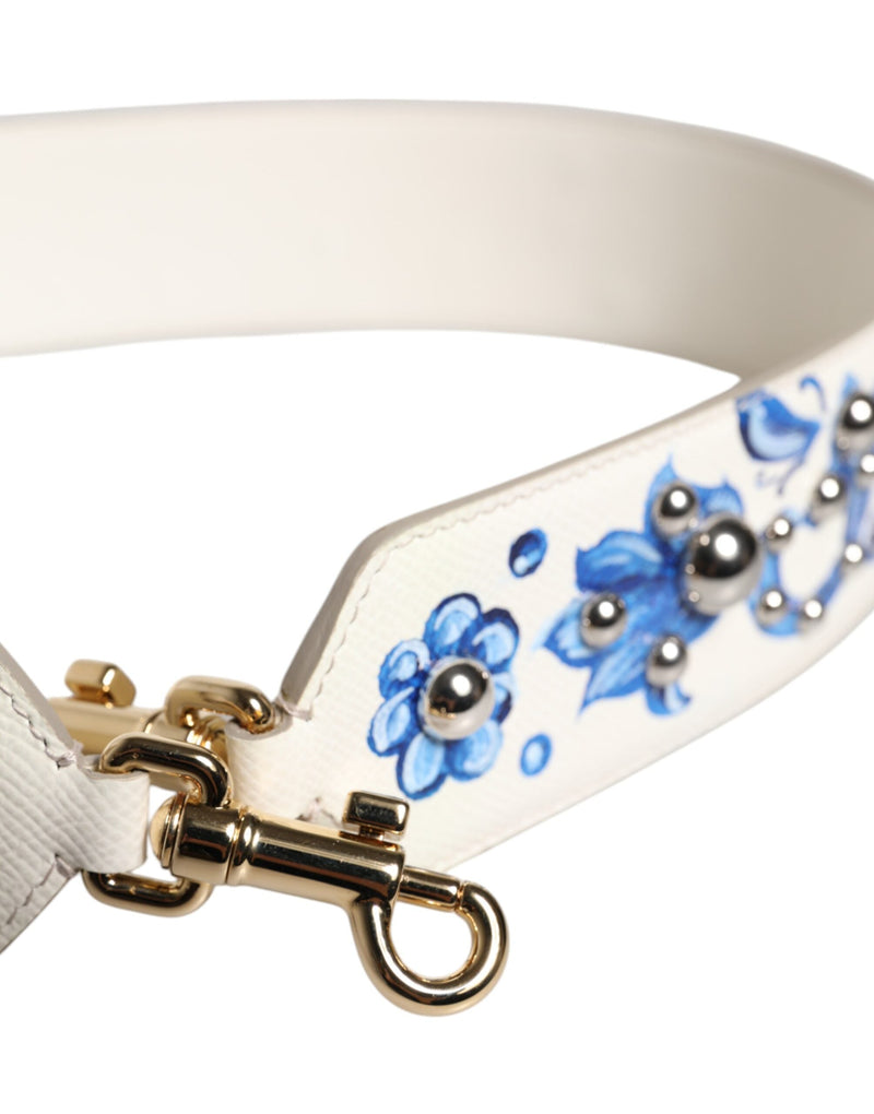 White Blue Floral Leather Stud Shoulder Strap Dolce & Gabbana