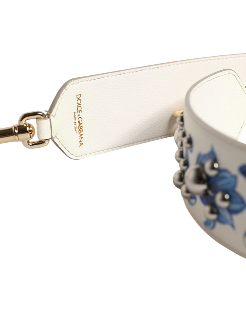 White Blue Floral Leather Stud Shoulder Strap Dolce & Gabbana