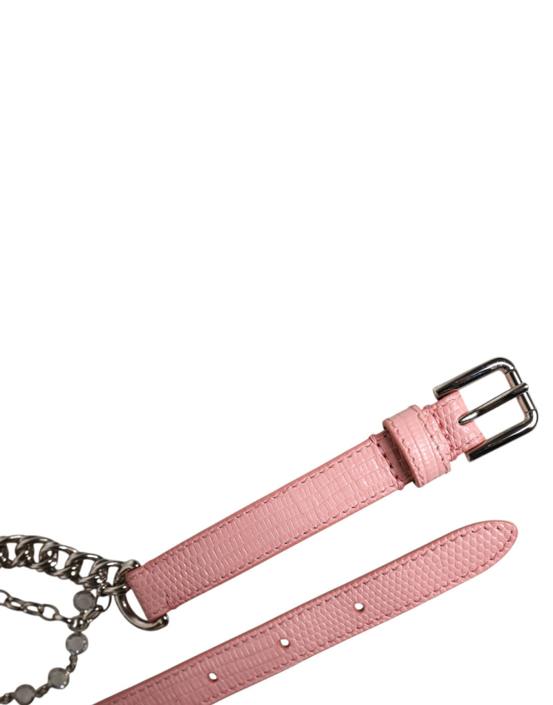 Pink Embelished Roses Textured Leather Belt Dolce & Gabbana
