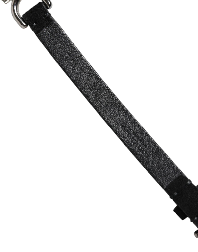 Black Leather Daisy Crystal Embellish Waist Belt Dolce & Gabbana