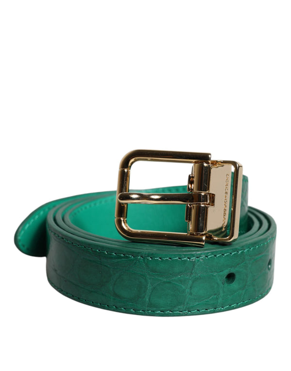 Green Leather Logo Metal Waist Buckle Belt Dolce & Gabbana