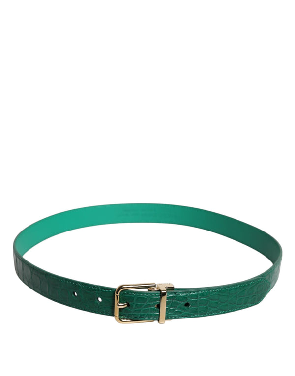 Green Leather Logo Metal Waist Buckle Belt Dolce & Gabbana