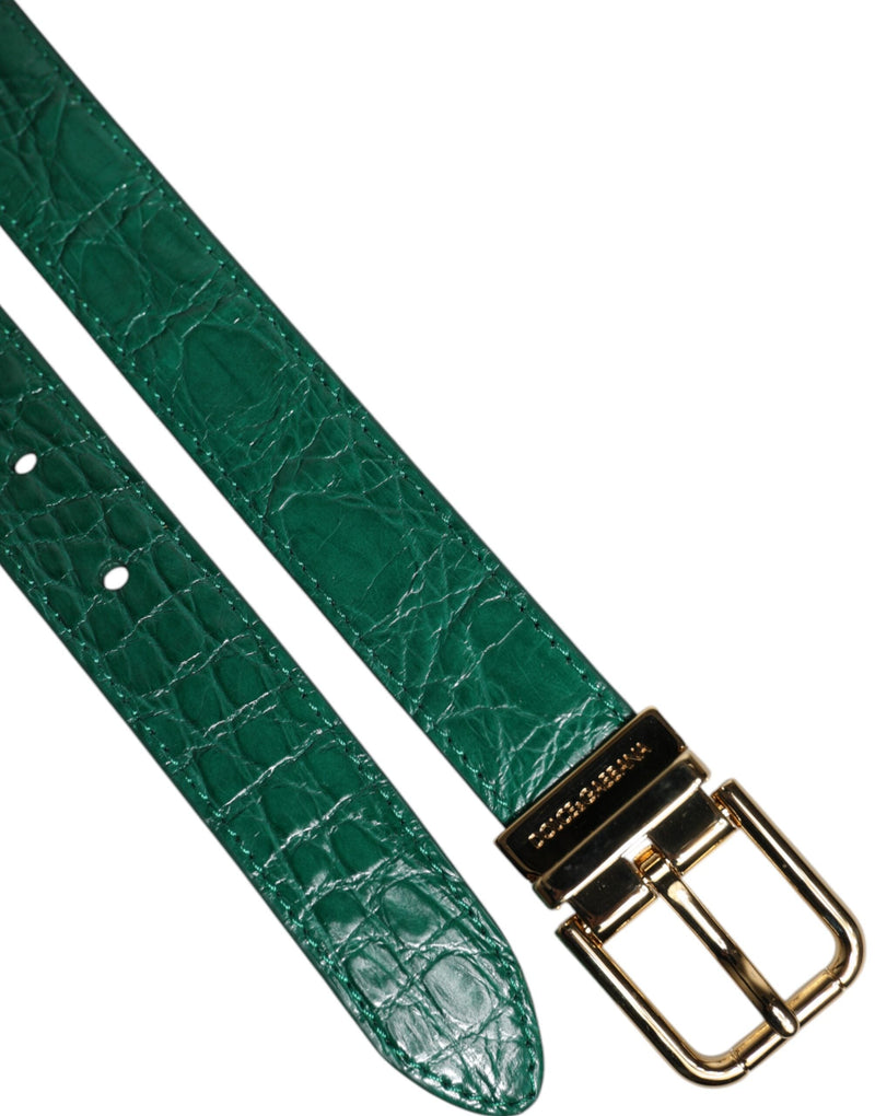Green Leather Logo Metal Waist Buckle Belt Dolce & Gabbana
